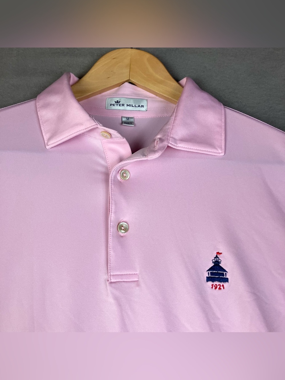 Peter Millar Mens Size M Pink Short Sleeve Polo Shirt Pink Boothbay Country Club